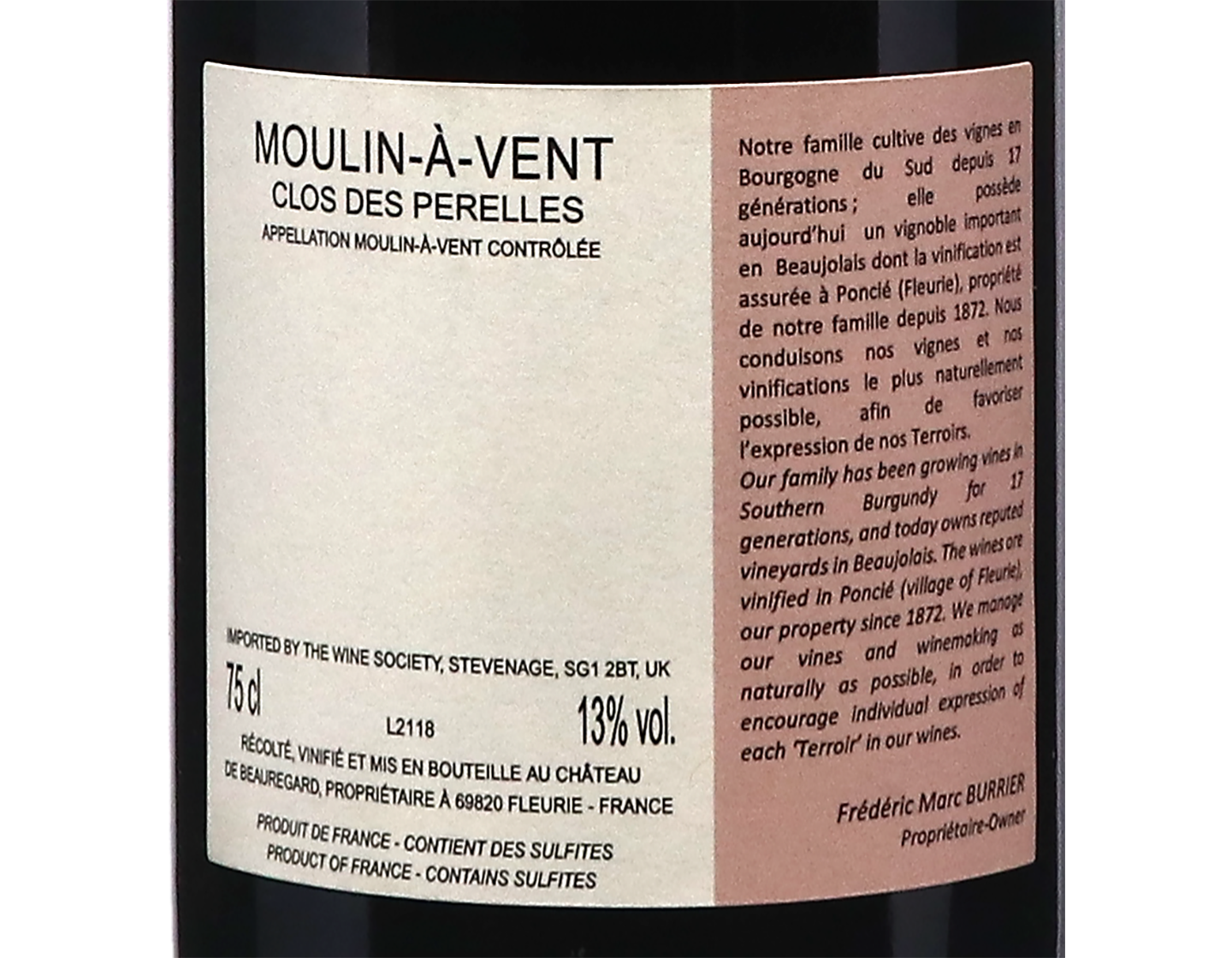 Chateau de Beauregard Moulin a Vent Clos des Perelles 2021