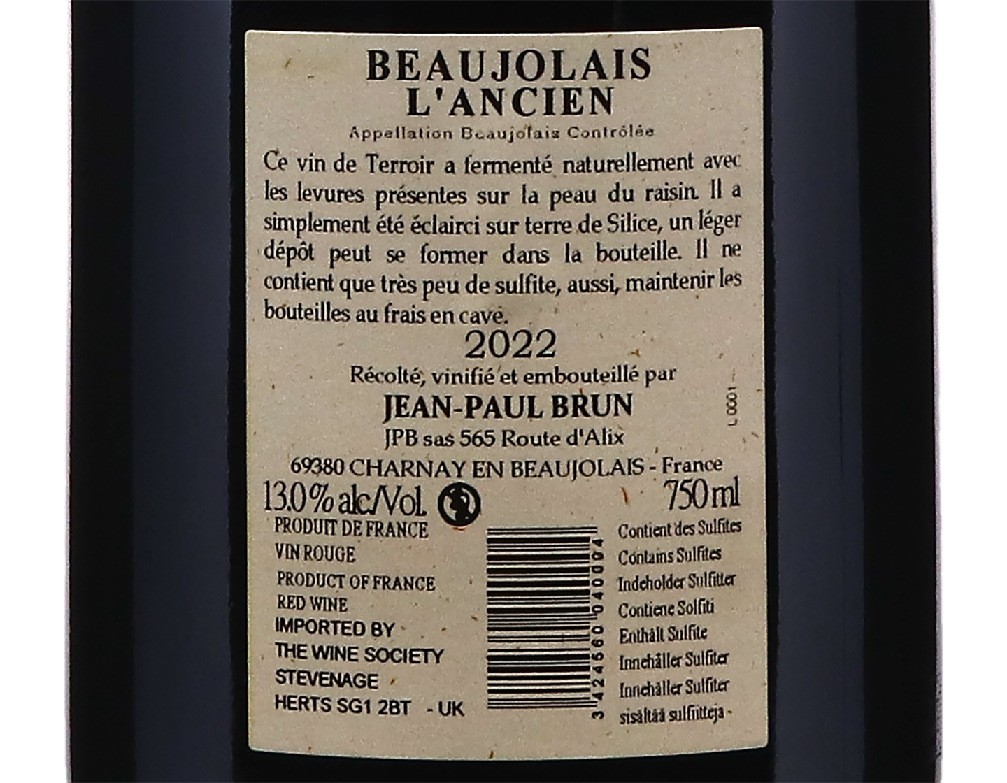 Jean Paul Brun Beaujolais L'Ancien Les Terres Dorees 2022