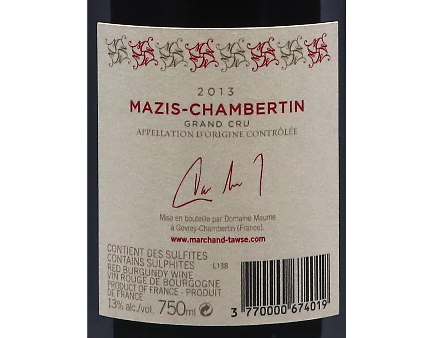 Domaine Maume Tawse, Mazis-Chambertin Grand Cru 2013