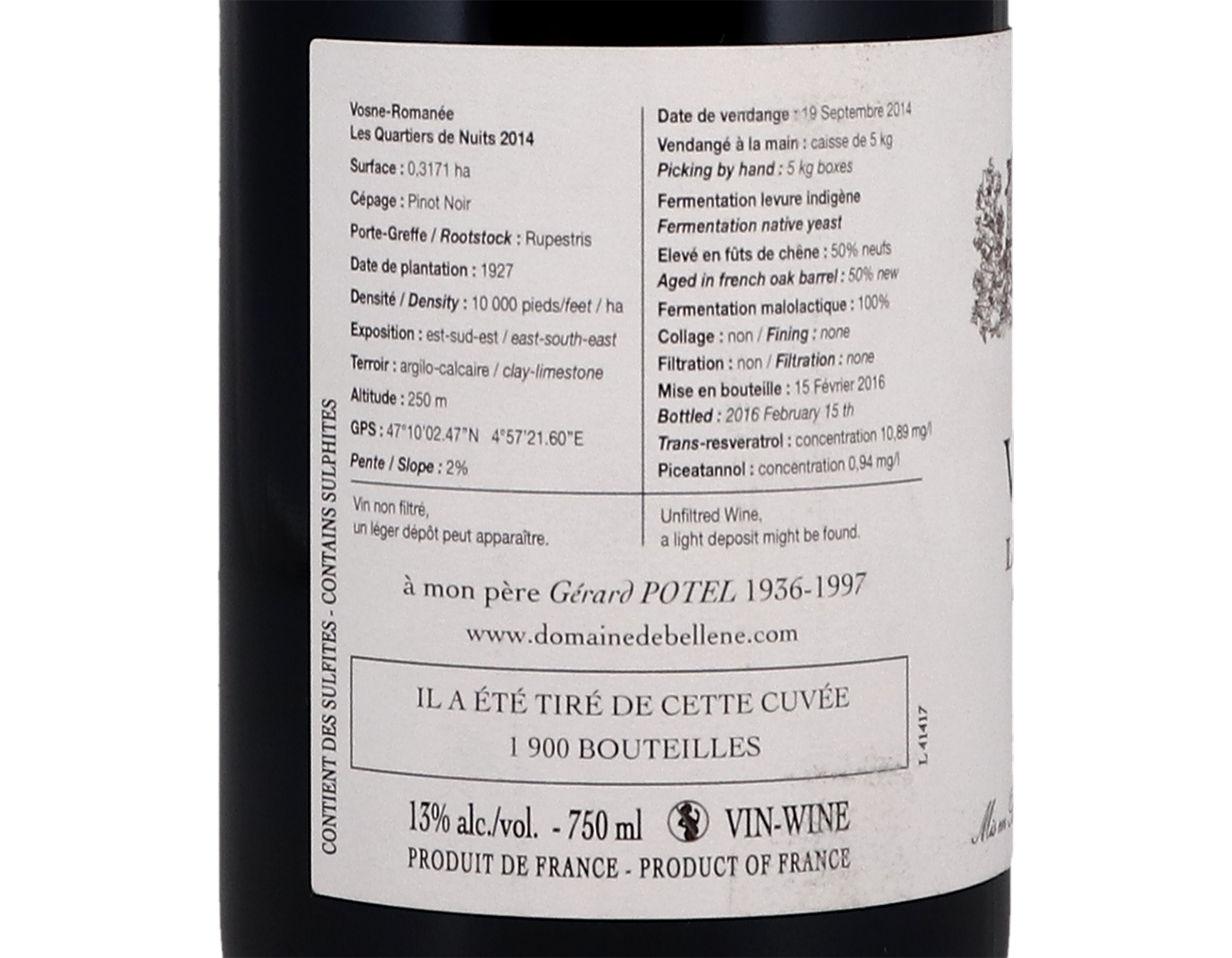 Domaine de Bellene, Vosne-Romanée Quartiers de Nuits 2014