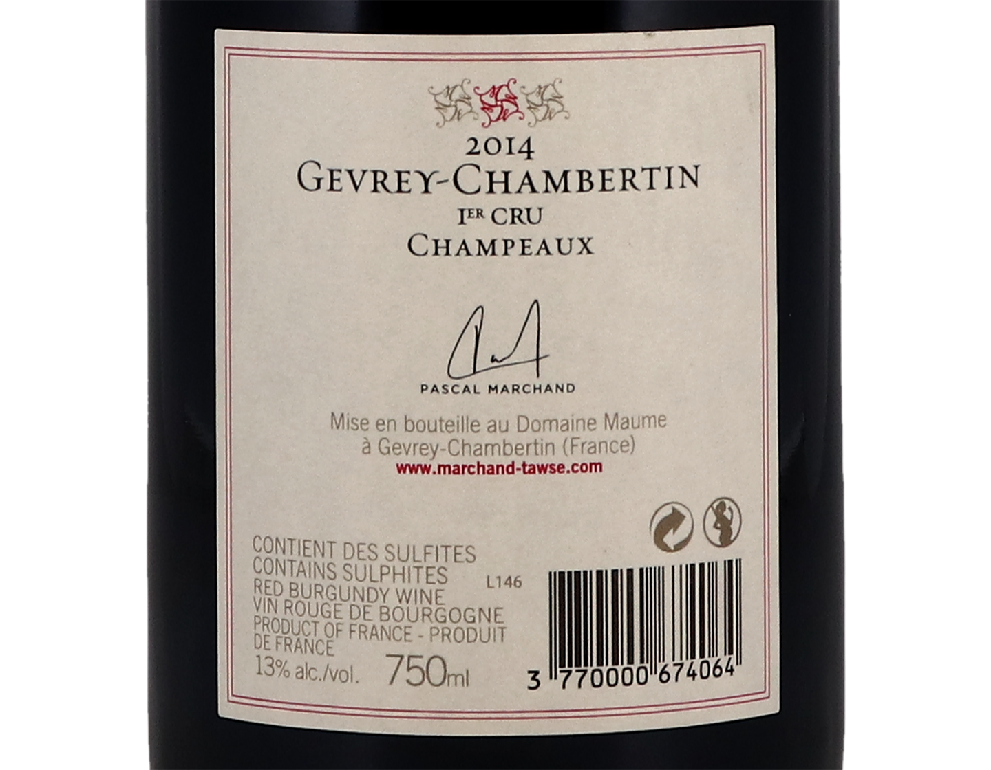 Domaine Maume Tawse Gevrey Chambertin PC Champeaux 2014