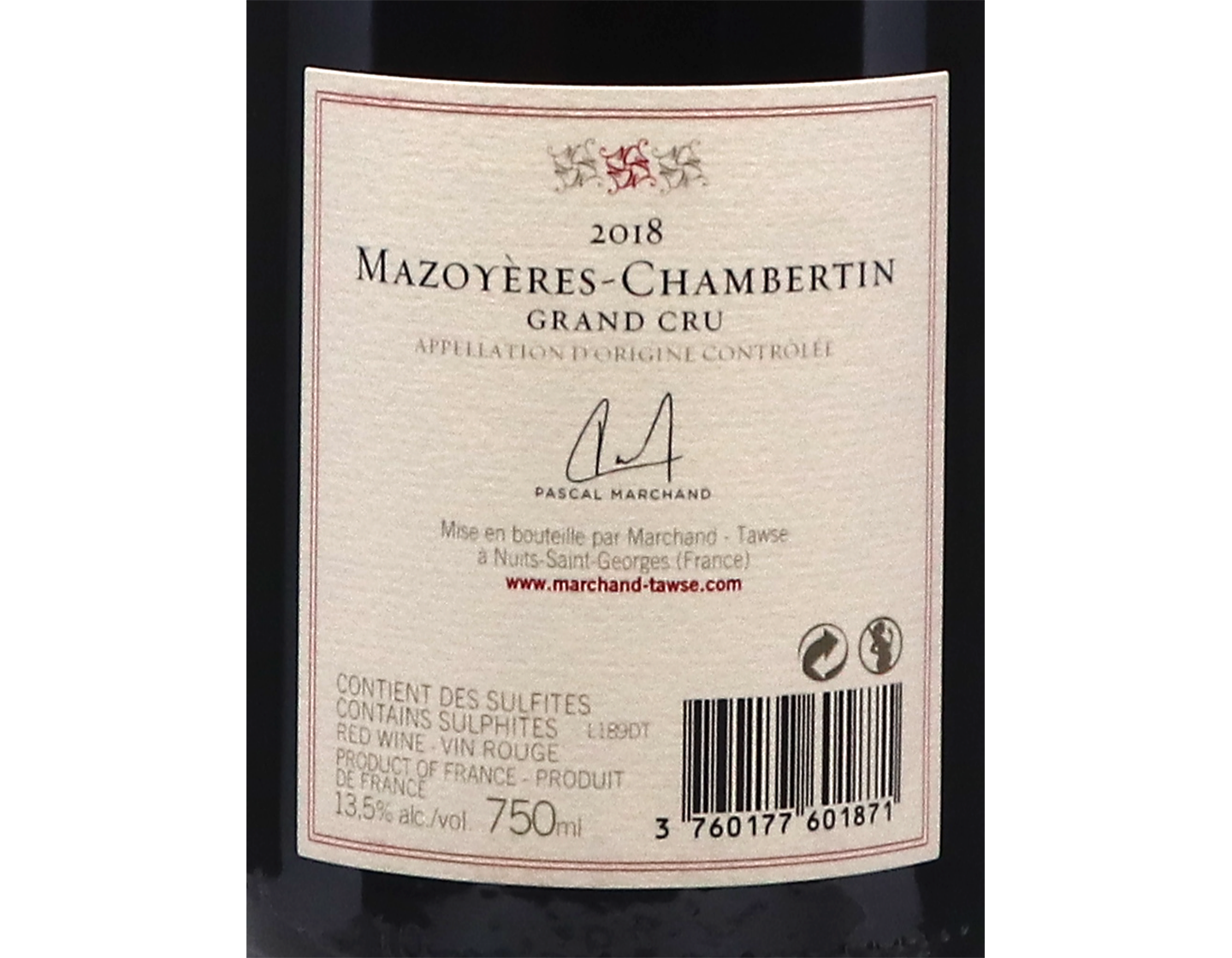 Domaine Tawse Mazoyeres Chambertin GC 2018