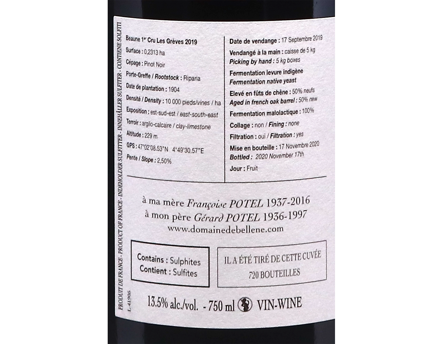 Domaine de Bellene Beaune PC Greves 2019