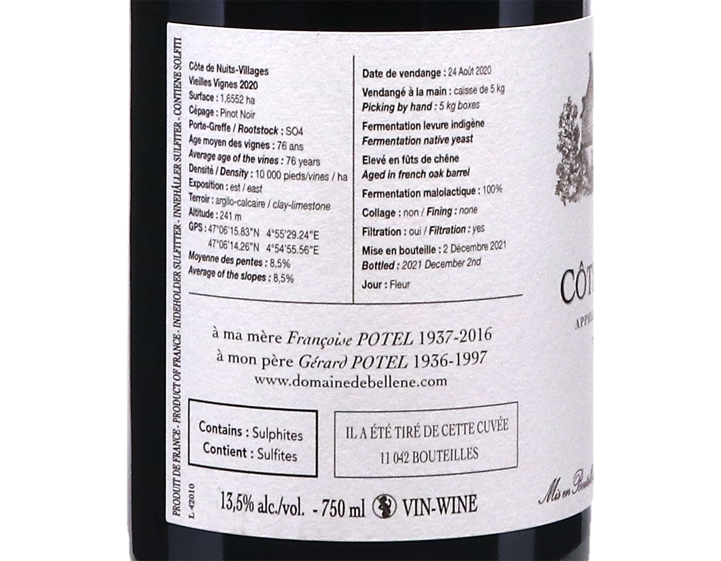 Domaine de Bellene Cotes de Nuits Villages Vieilles Vignes 2020