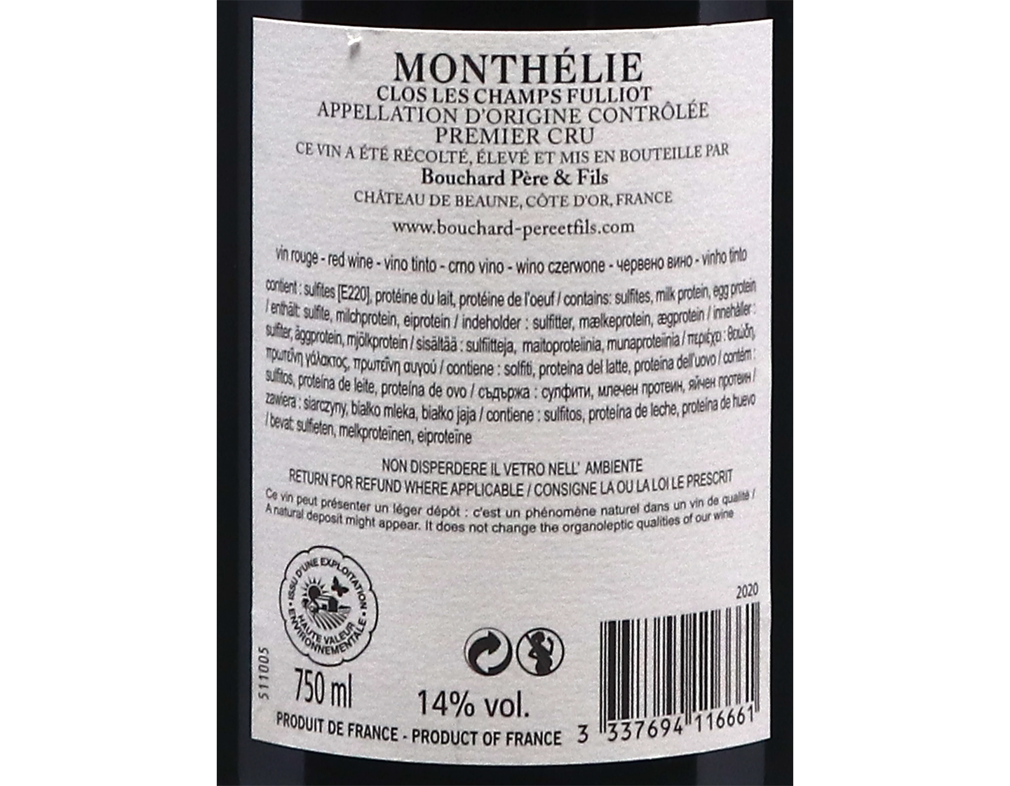 Bouchard Pere et Fils Monthelie PC Champs Fulliot 2020