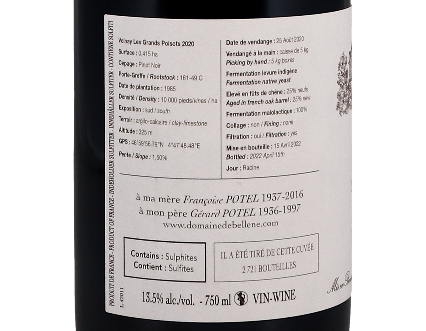 Domaine de Bellene Volnay Les Grands Poisots 2020