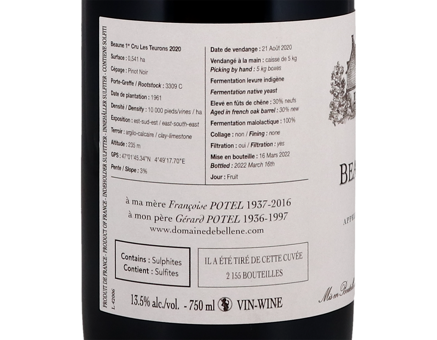 Domaine de Bellene Beaune PC Teurons 2020