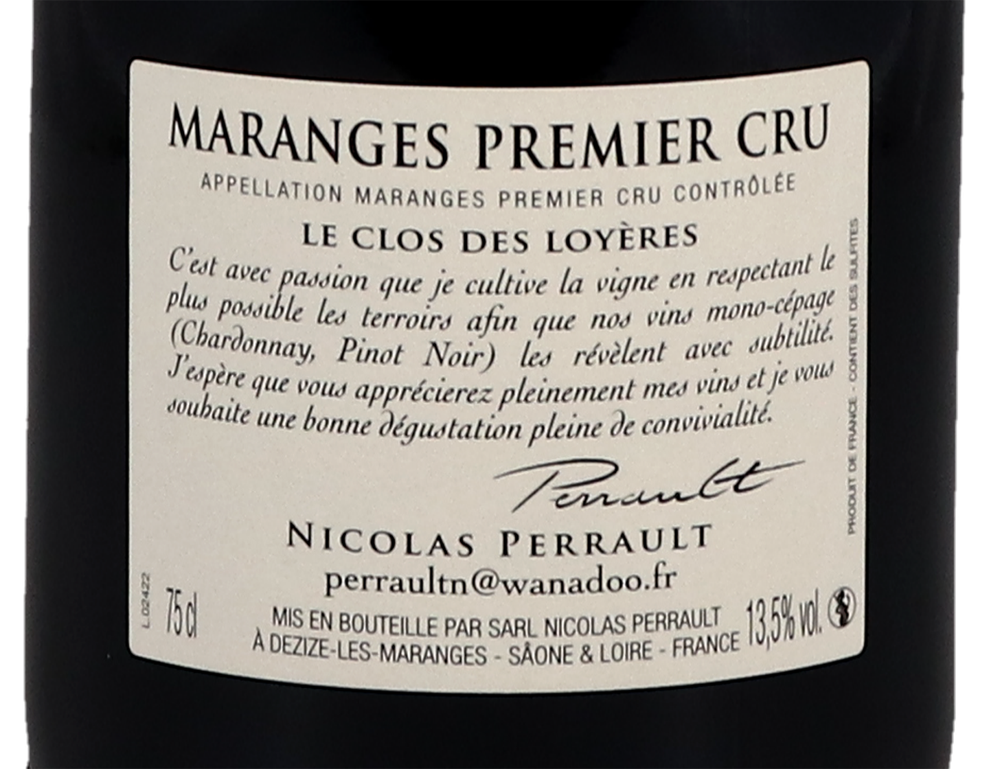 Domaine Nicolas Perrault Maranges PC Clos des Loyeres 2020