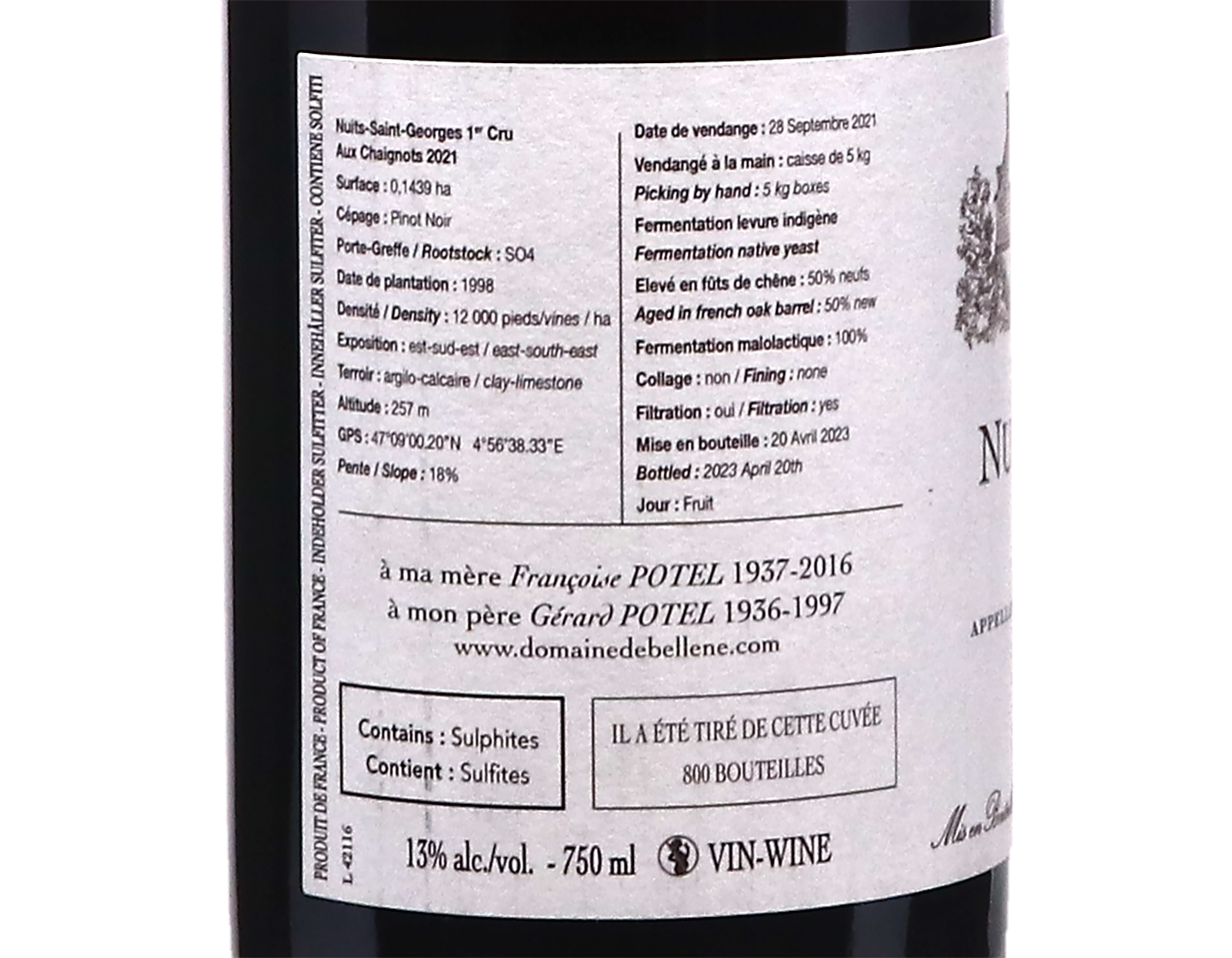Domaine de Bellene Nuits St Georges PC Aux Chaignots 2021