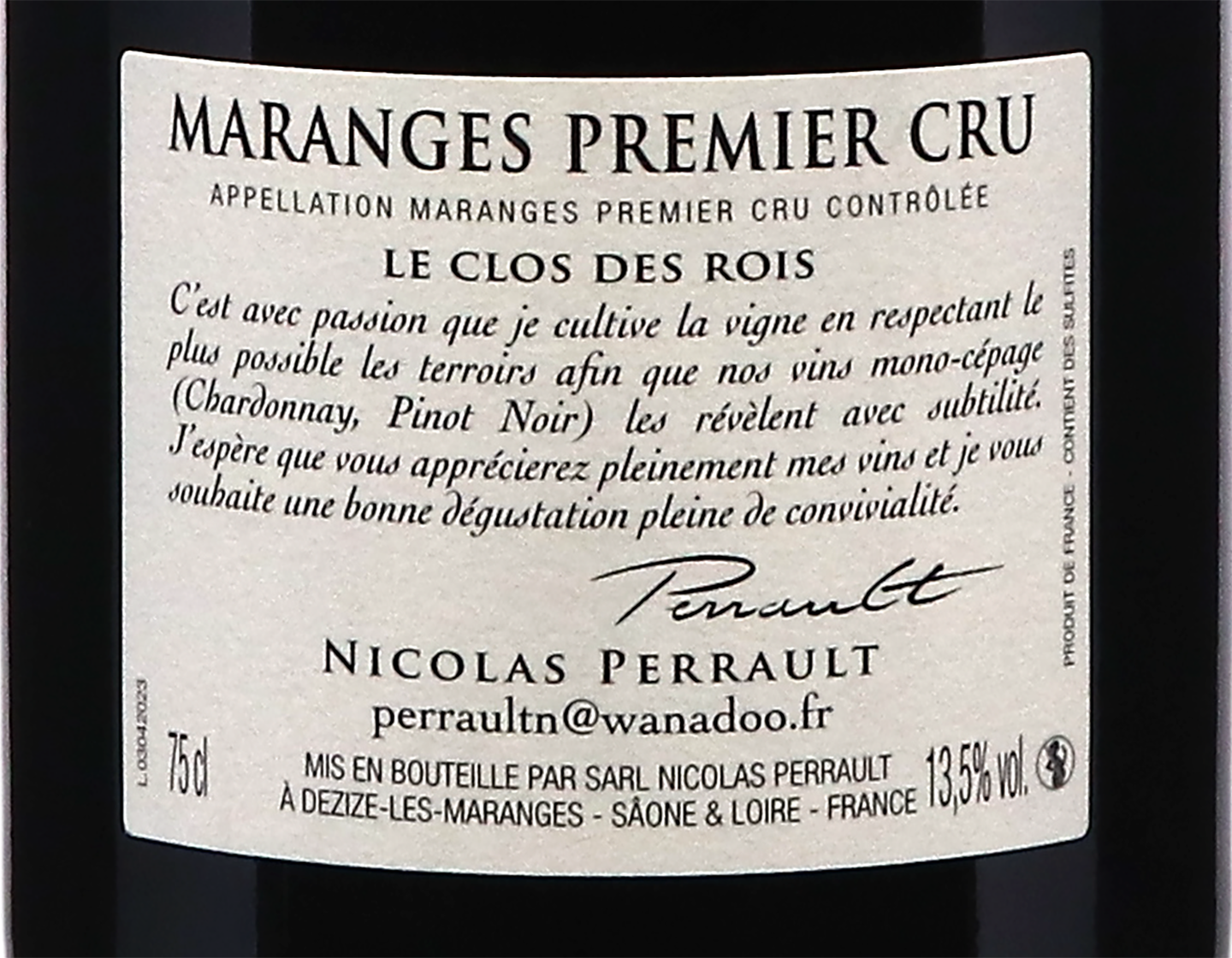 Domaine Nicolas Perrault Maranges PC Clos des Rois 2021