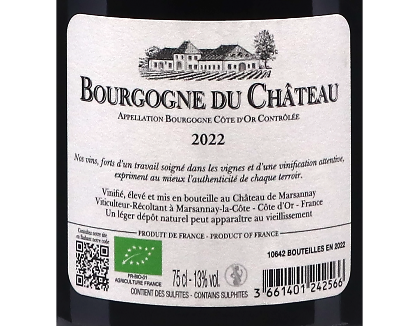 Chateau de Marsannay Bourgogne Cote d'Or ORGANIC 2022