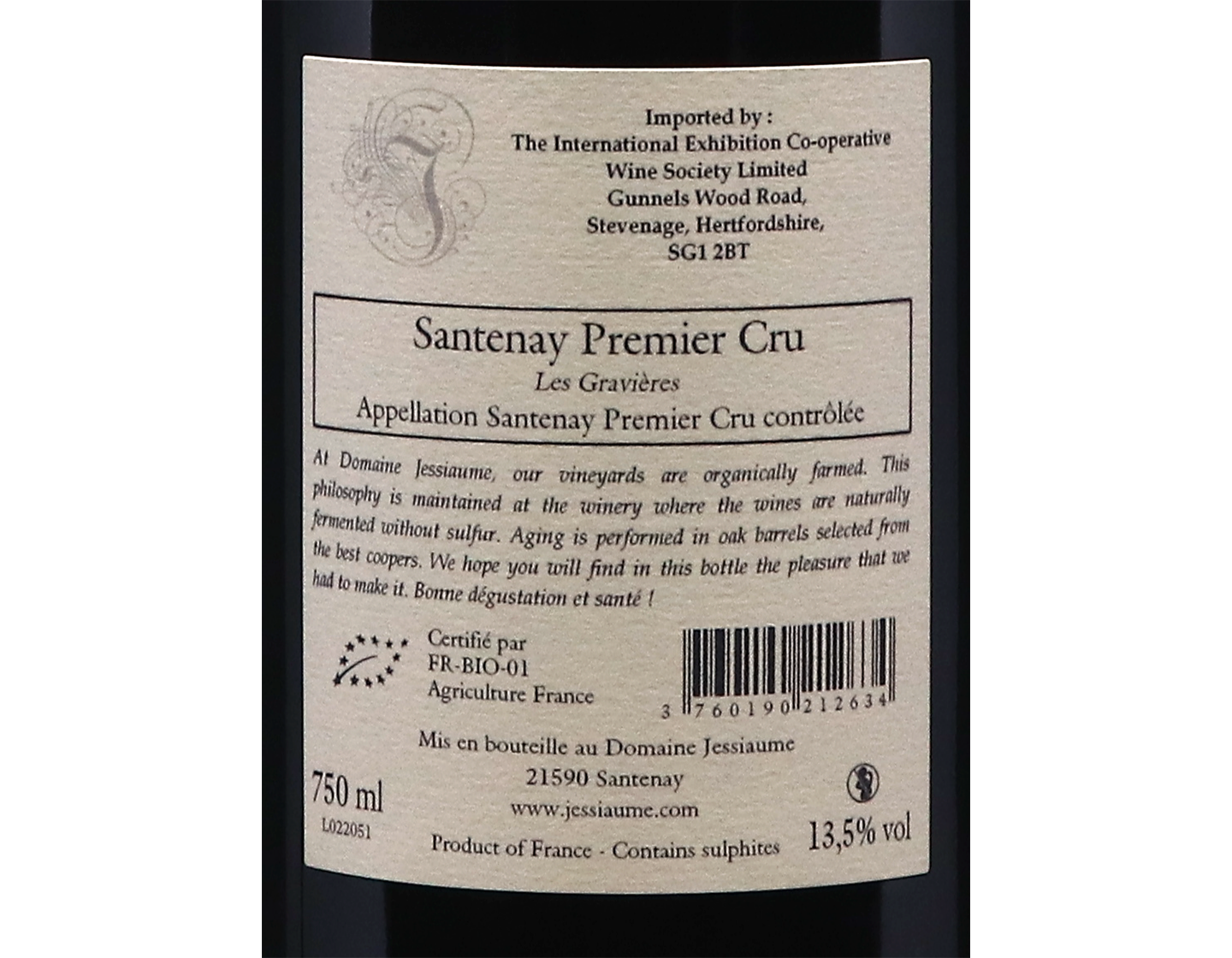 Domaine Jessiaume Santenay PC Gravieres 2022 ORGANIC