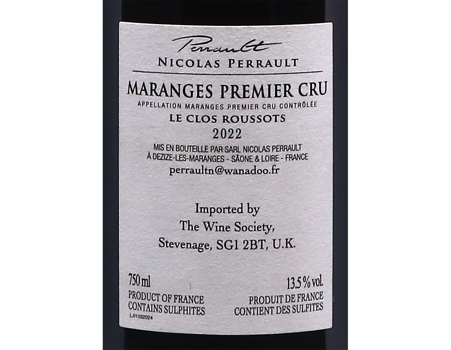 Domaine Nicolas Perrault, Maranges Premier Cru Clos Roussots 2022