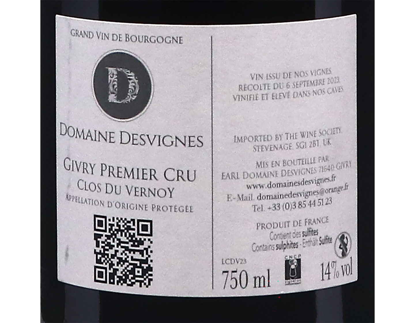 Domaine Desvignes, Givry Premier Cru Clos du Vernoy 2023