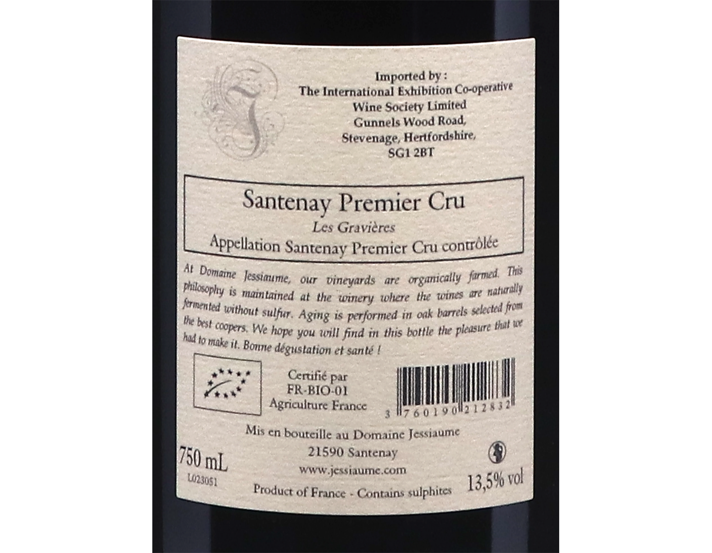 Domaine Jessiaume Santenay PC Gravieres 2023 ORGANIC