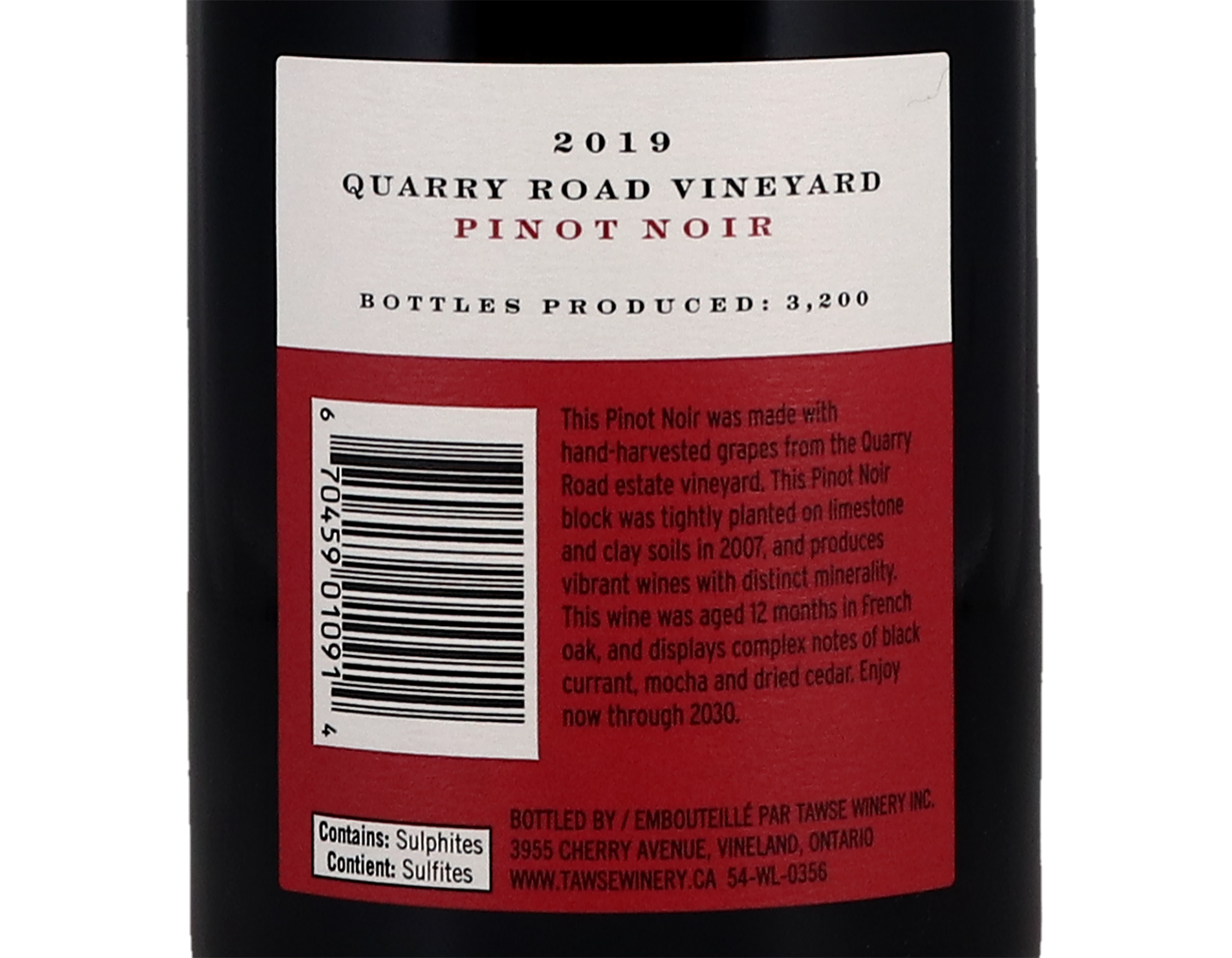 Tawse Quarry Road Vineyard Niagara Escarpment Pinot Noir 2019