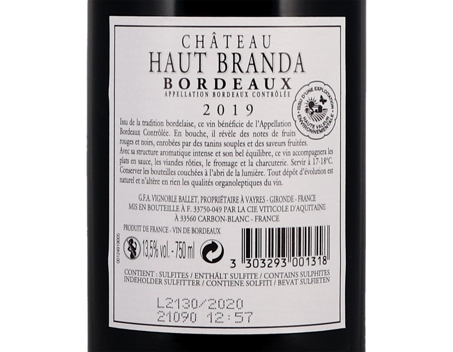 Château Haut Branda, Bordeaux 2019