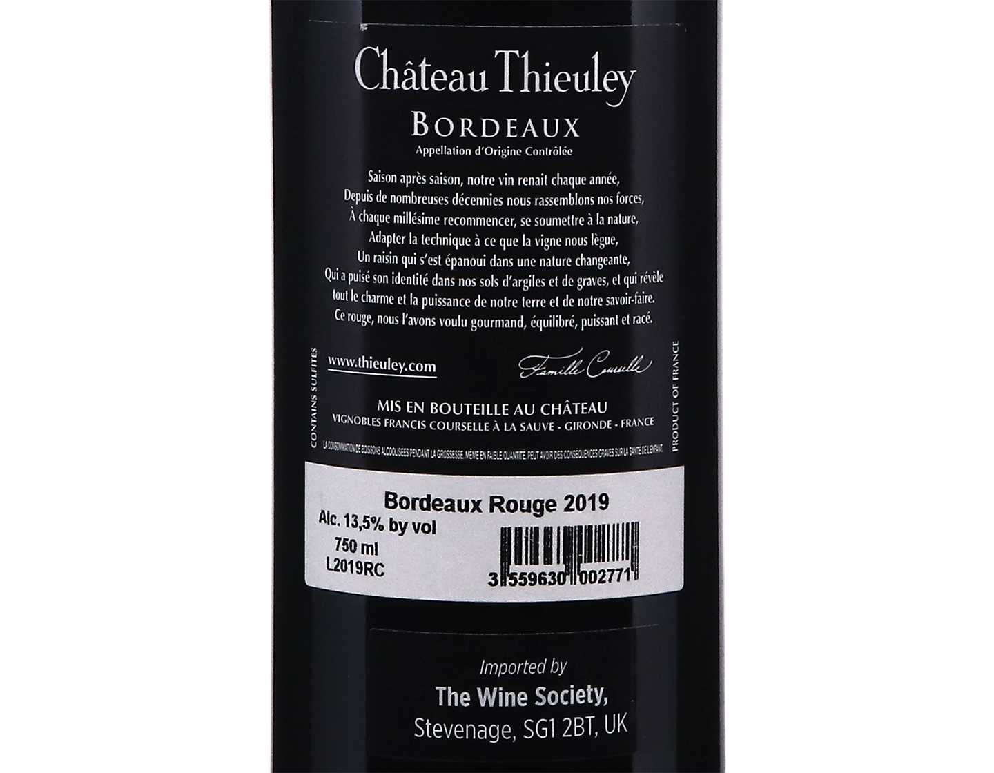 Ch Thieuley Rouge Bordeaux 2019
