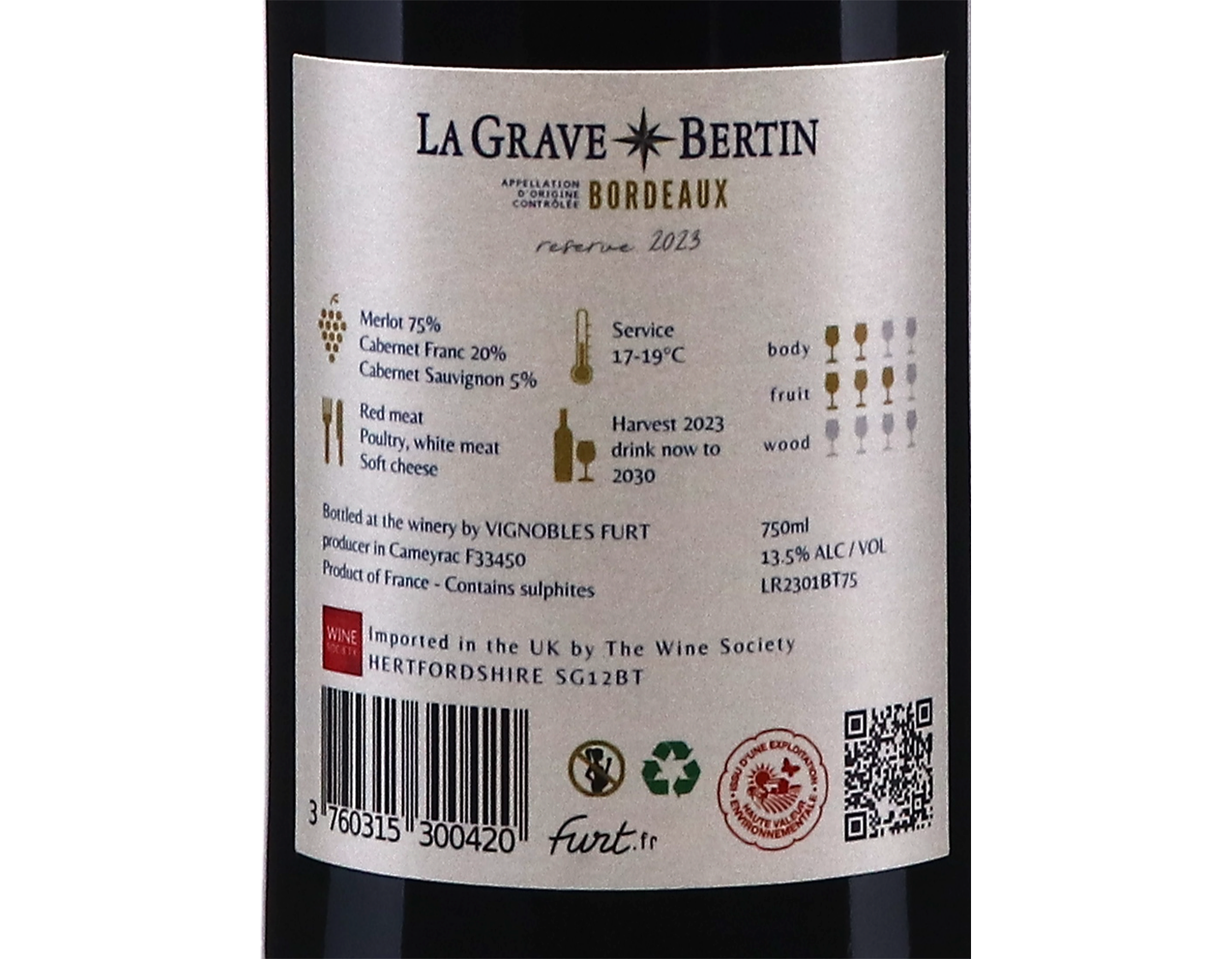 Château La Grave Bertin Réserve, Bordeaux 2022