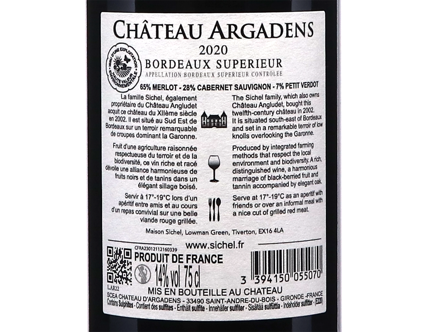 Château Argadens, Bordeaux Superieur 2020