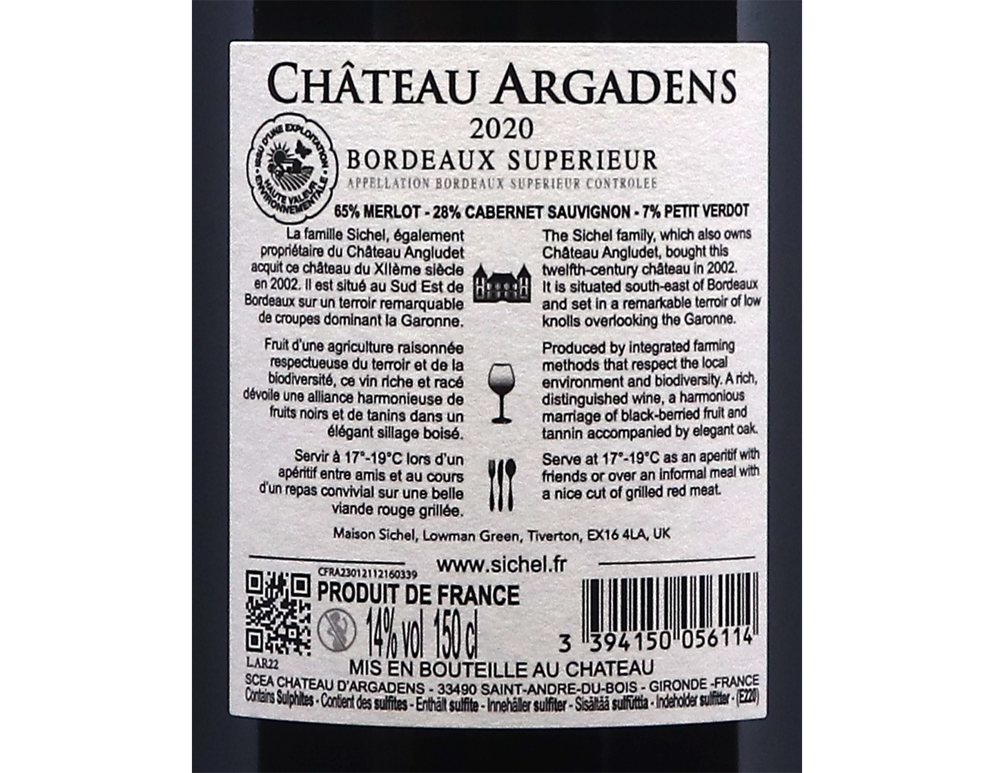 Magnum of Chateau Argadens Bordeaux Superieur 2020