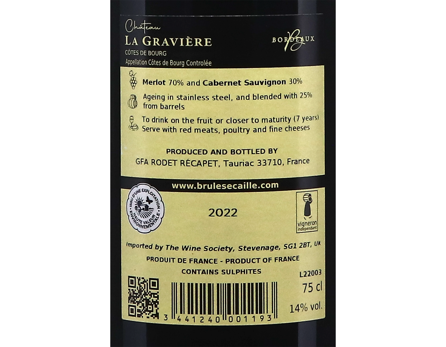 Château La Gravière, Côtes de Bourg 2022