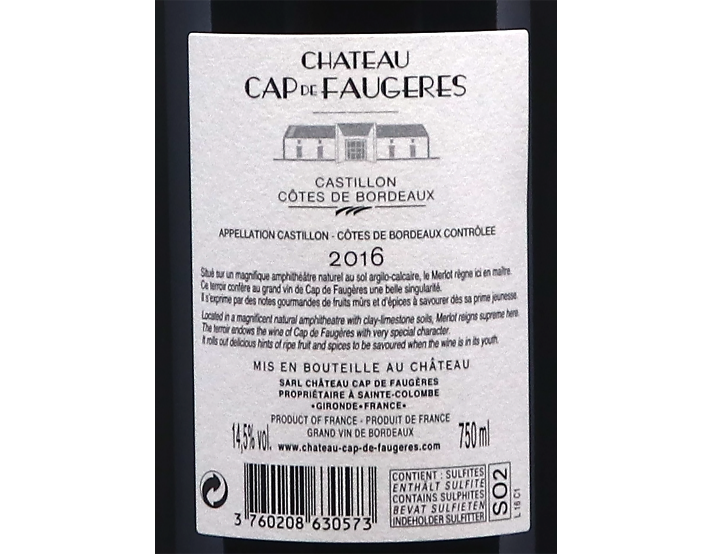 Chateau Cap de Faugeres,Castillon Cotes de Bordeaux 2016