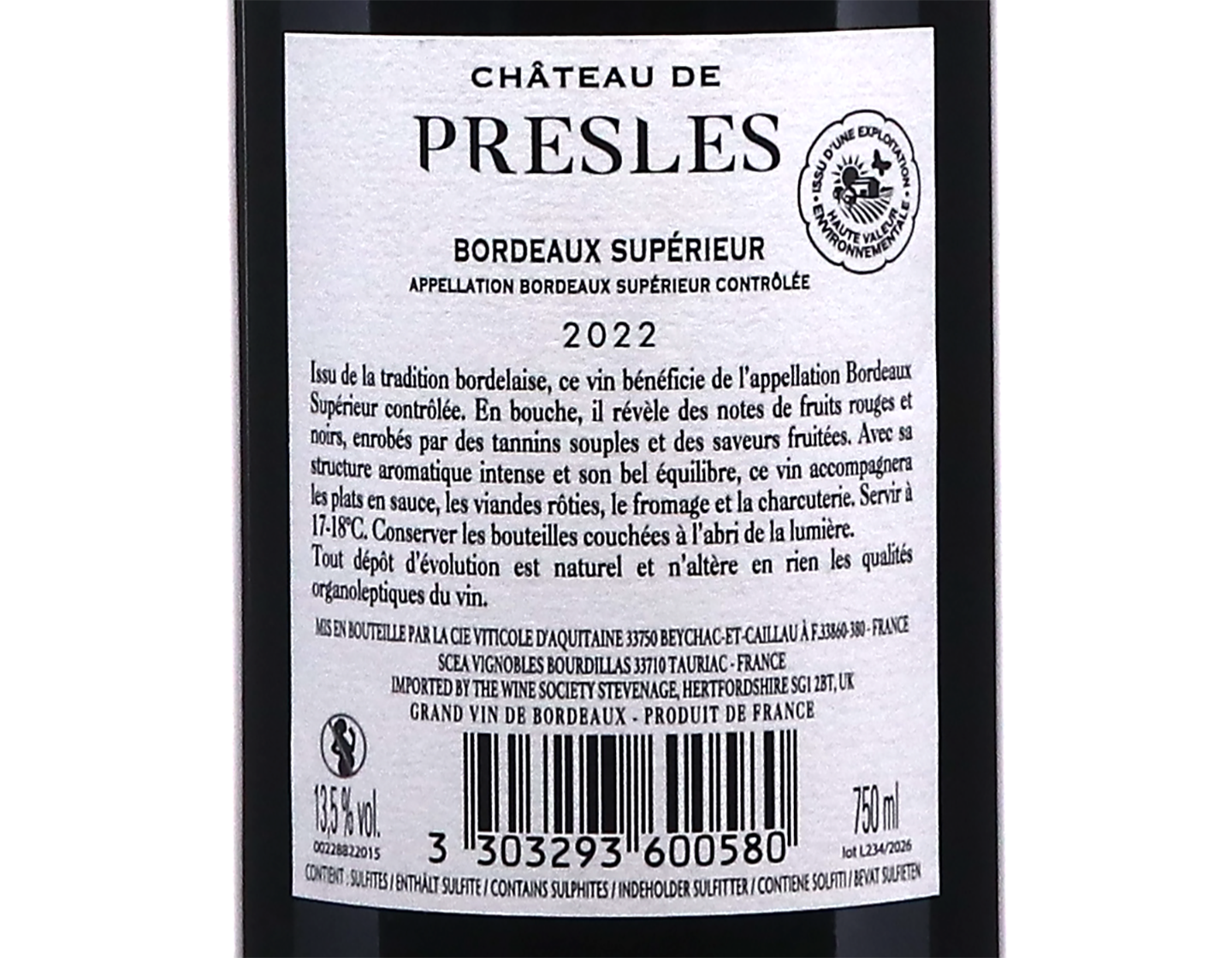 Chateau de Presles Bordeaux Superieur 2022