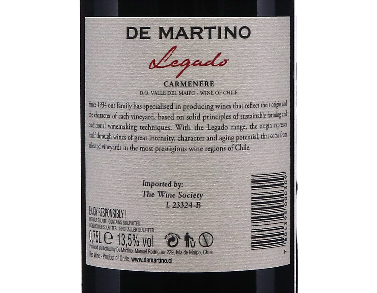 De Martino Legado Reserva Carmenère 2022
