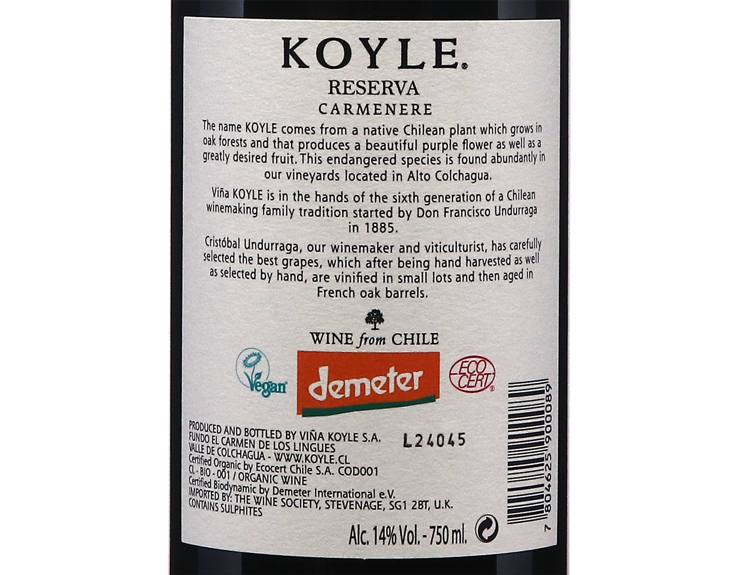Koyle Alto Colchagua Reserva Carmenere 2022 ORGANIC