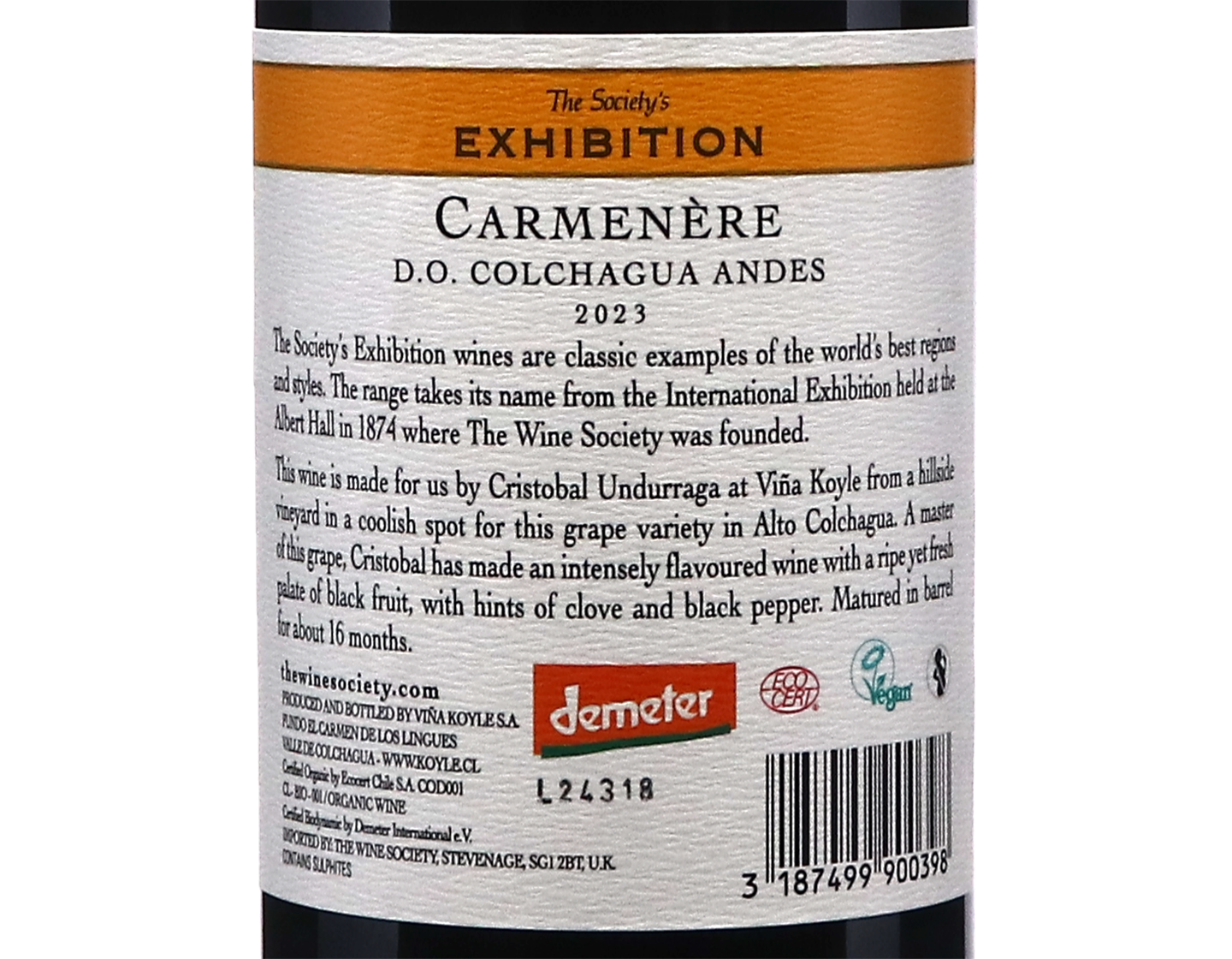 The Society's Exhibition DO Colchagua Andes Carmenere 2023 ORGANIC