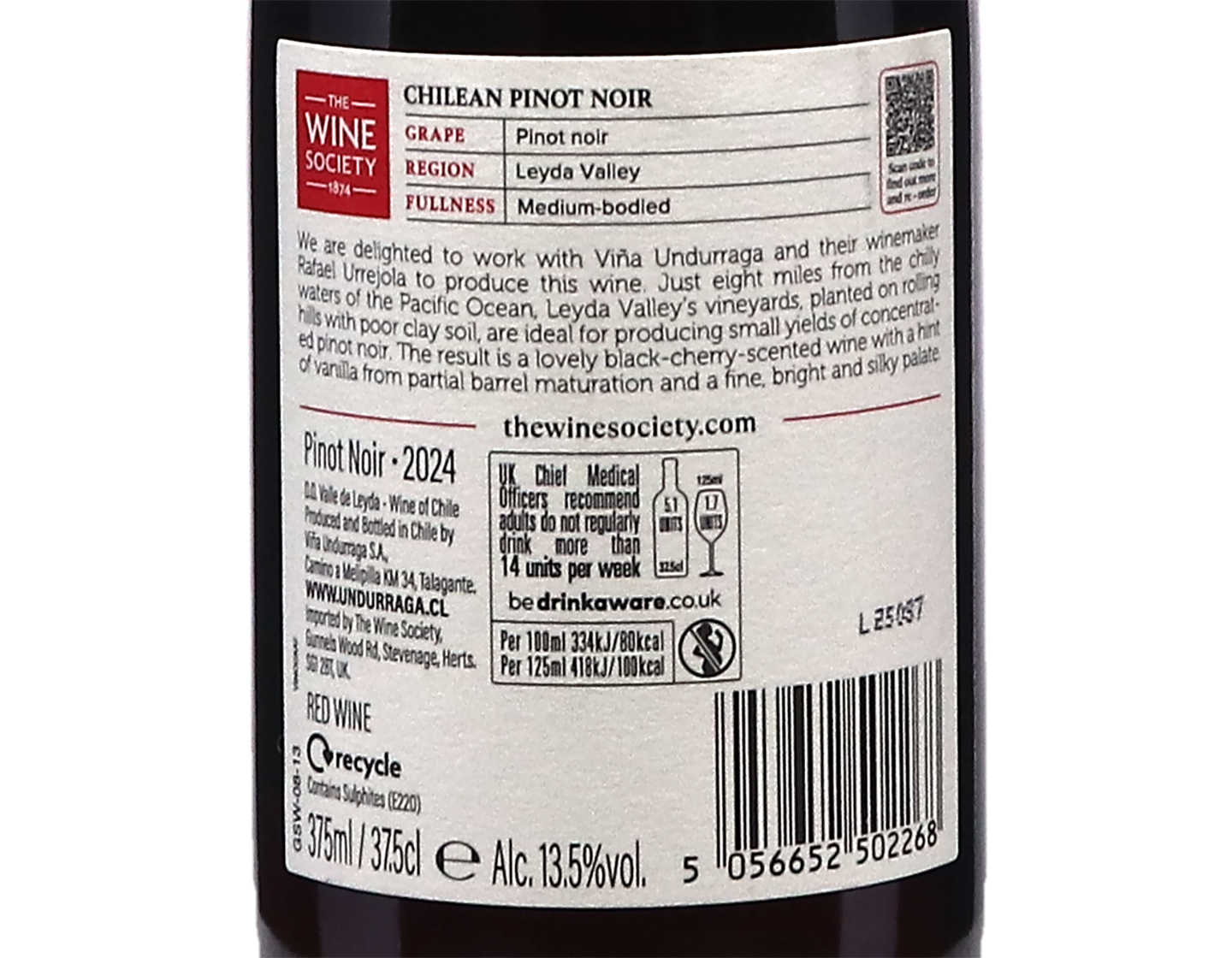 Half bottle of The Society's Chilean Pinot Noir Leyda 2024