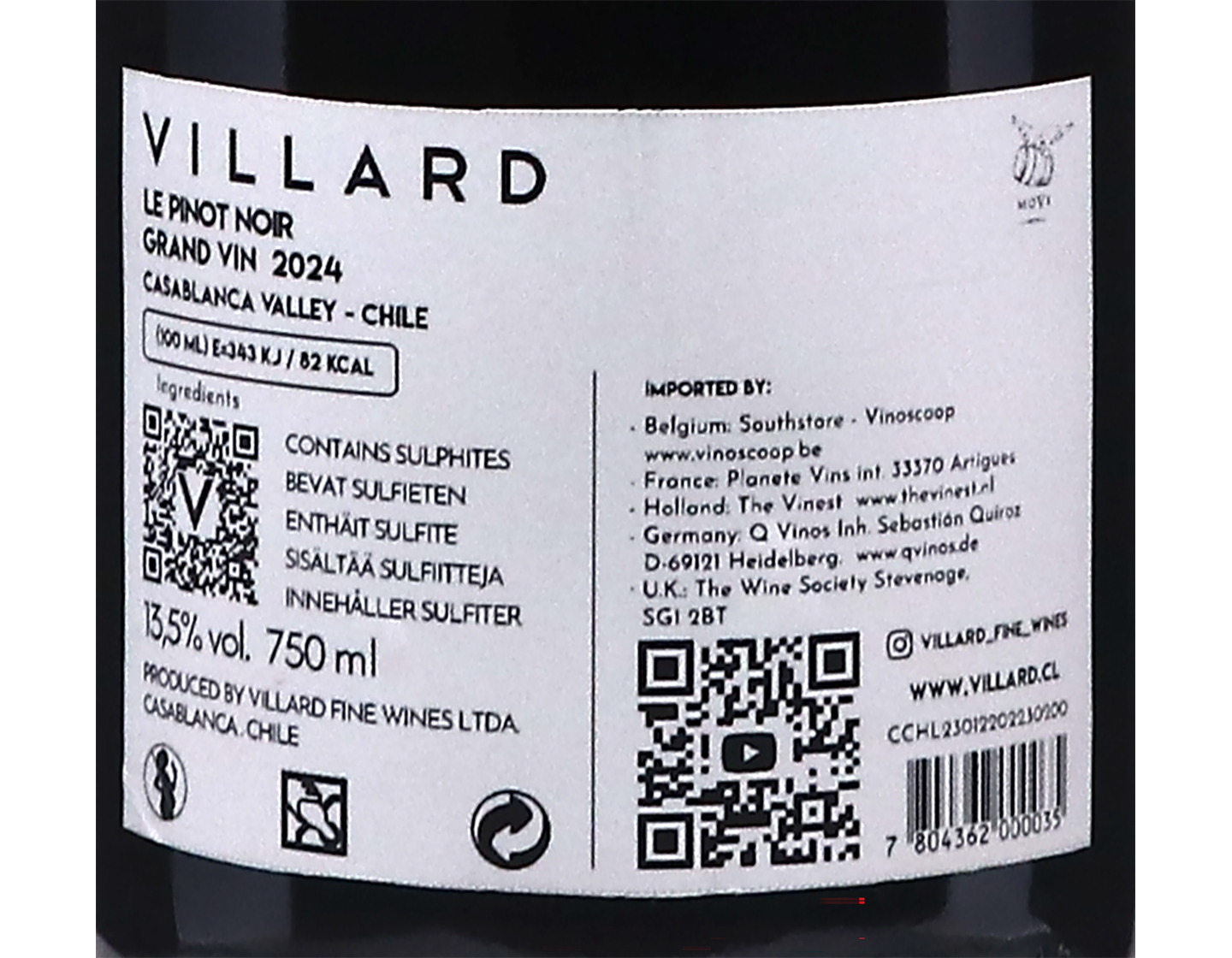 Villard Le Pinot Noir Grand Vin Casablanca 2024
