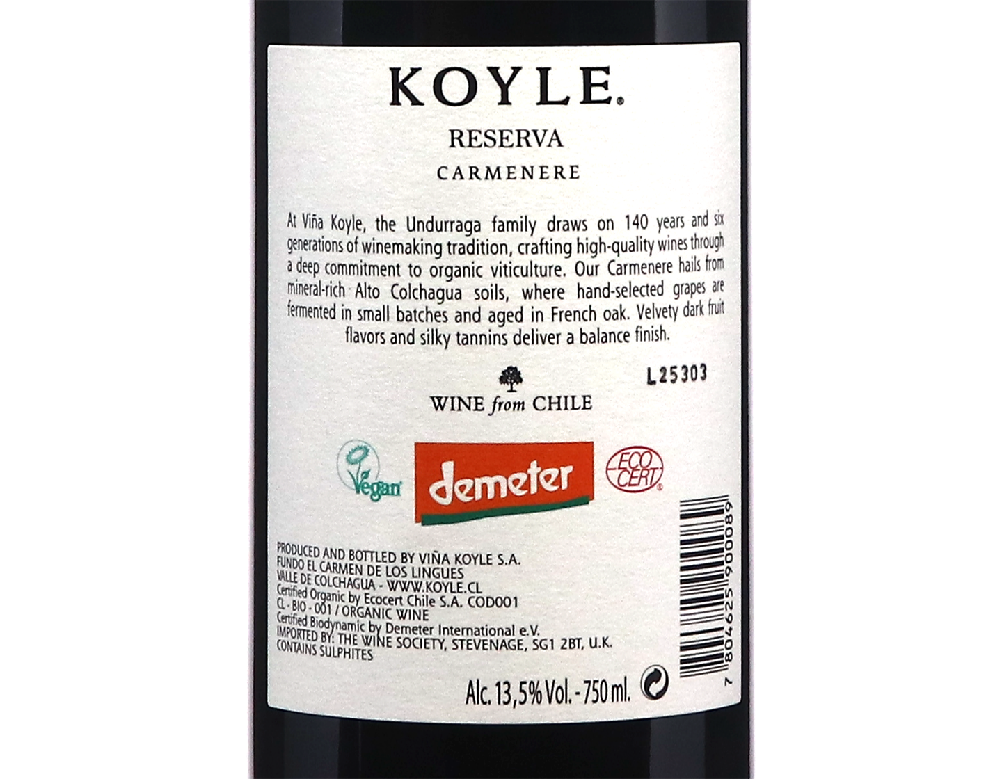 Koyle Alto Colchagua Reserva Carmenere 2025 ORGANIC