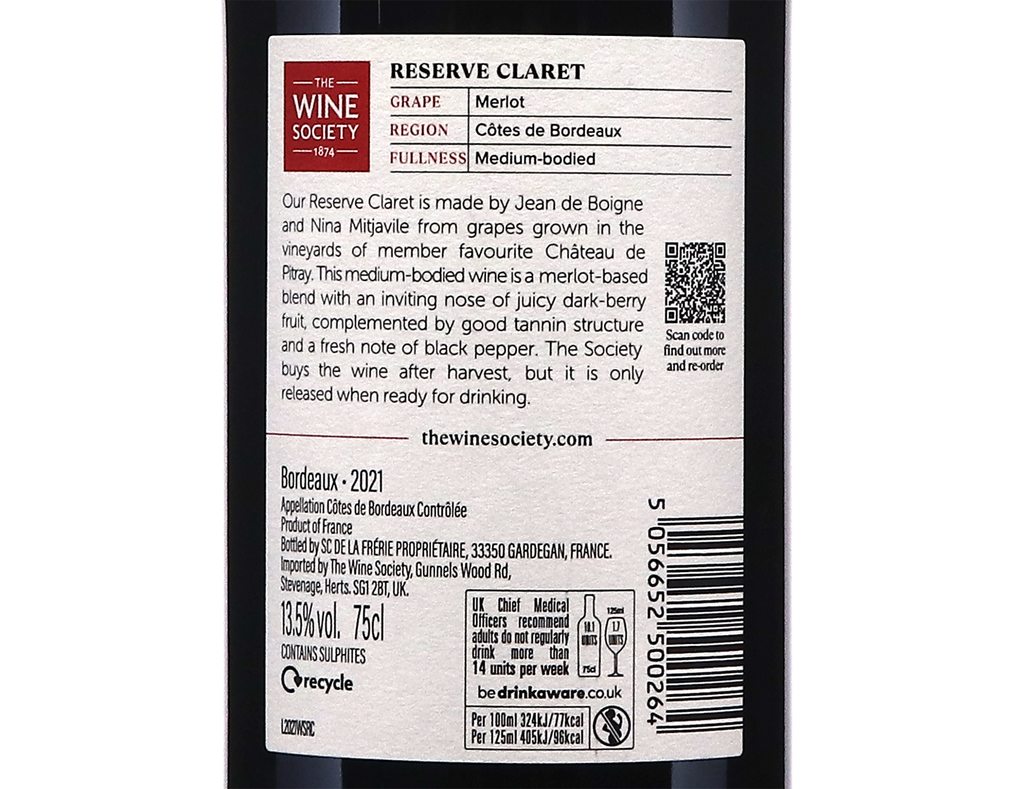 The Society's Reserve Claret Cotes de Bordeaux 2021