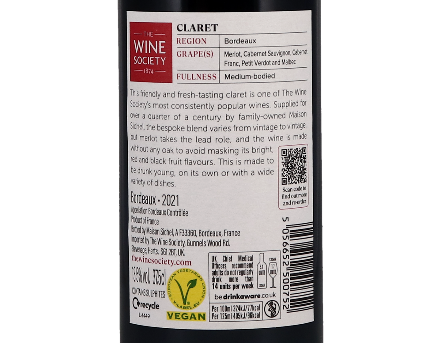 Half bottle of The Society's Claret 2021