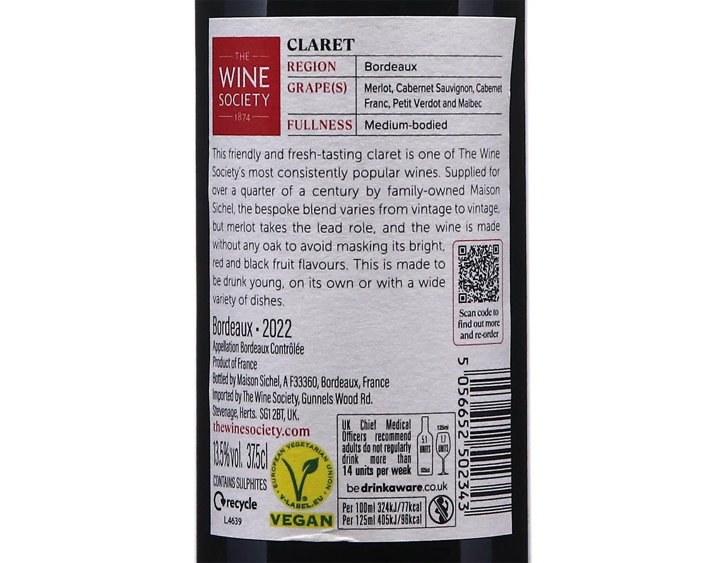 Half bottle of The Society's Claret 2022