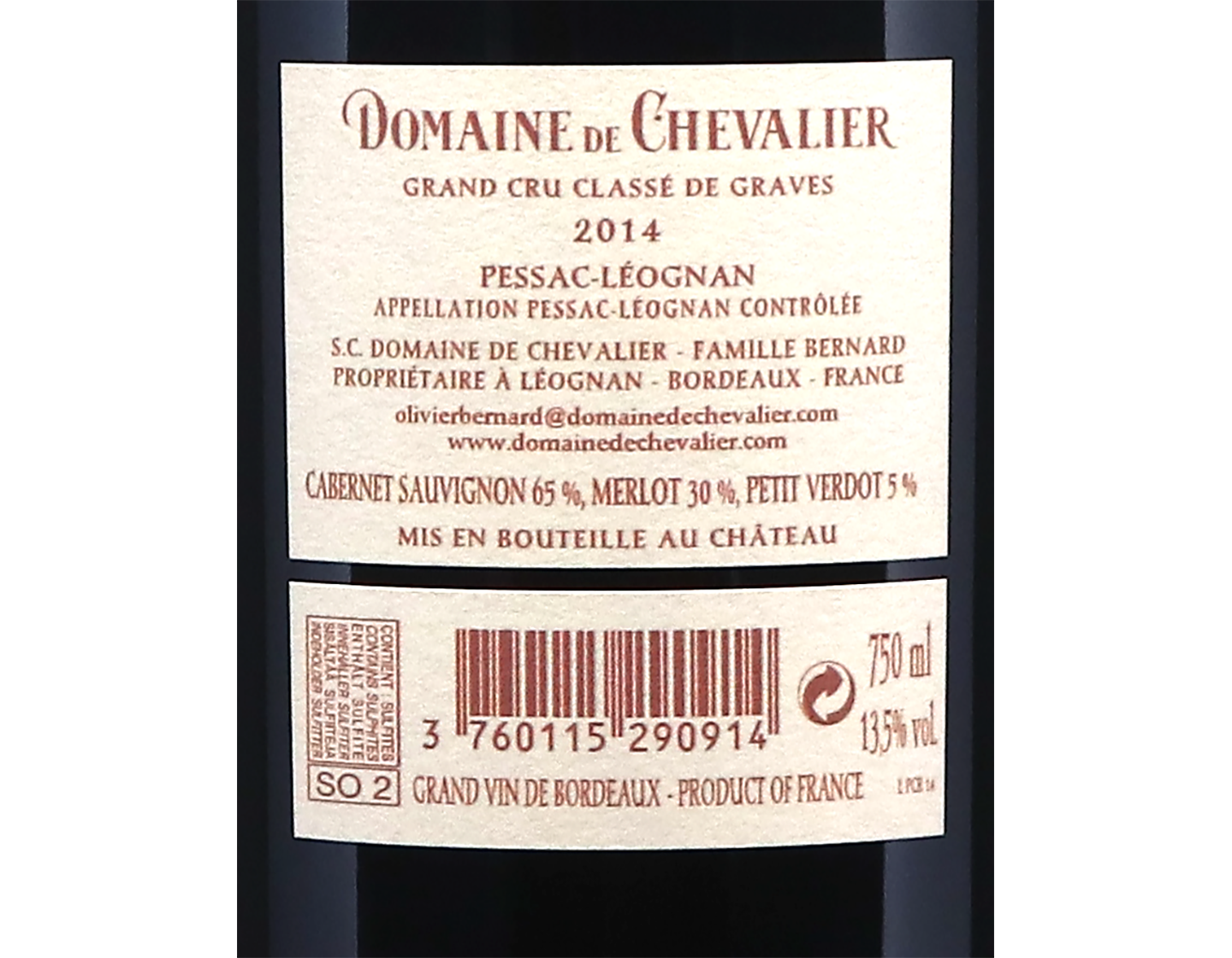 Dom de Chevalier Rouge Pessac Leognan 2014