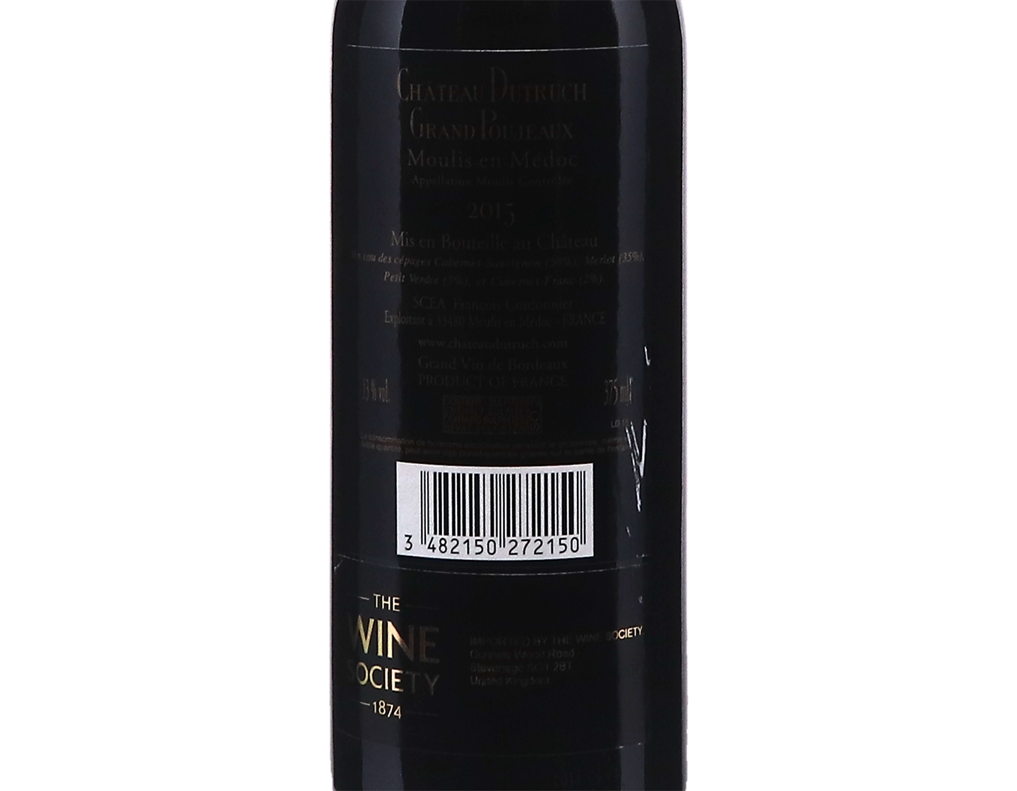 Half bottle of Ch Dutruch Grand Poujeaux Moulis 2015