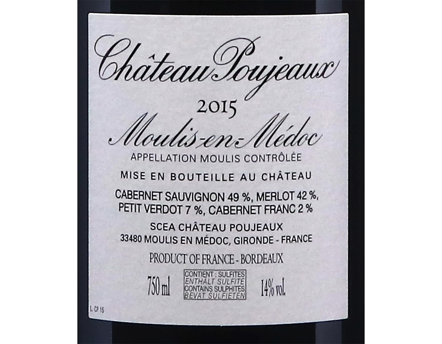 Ch Poujeaux Moulis 2015