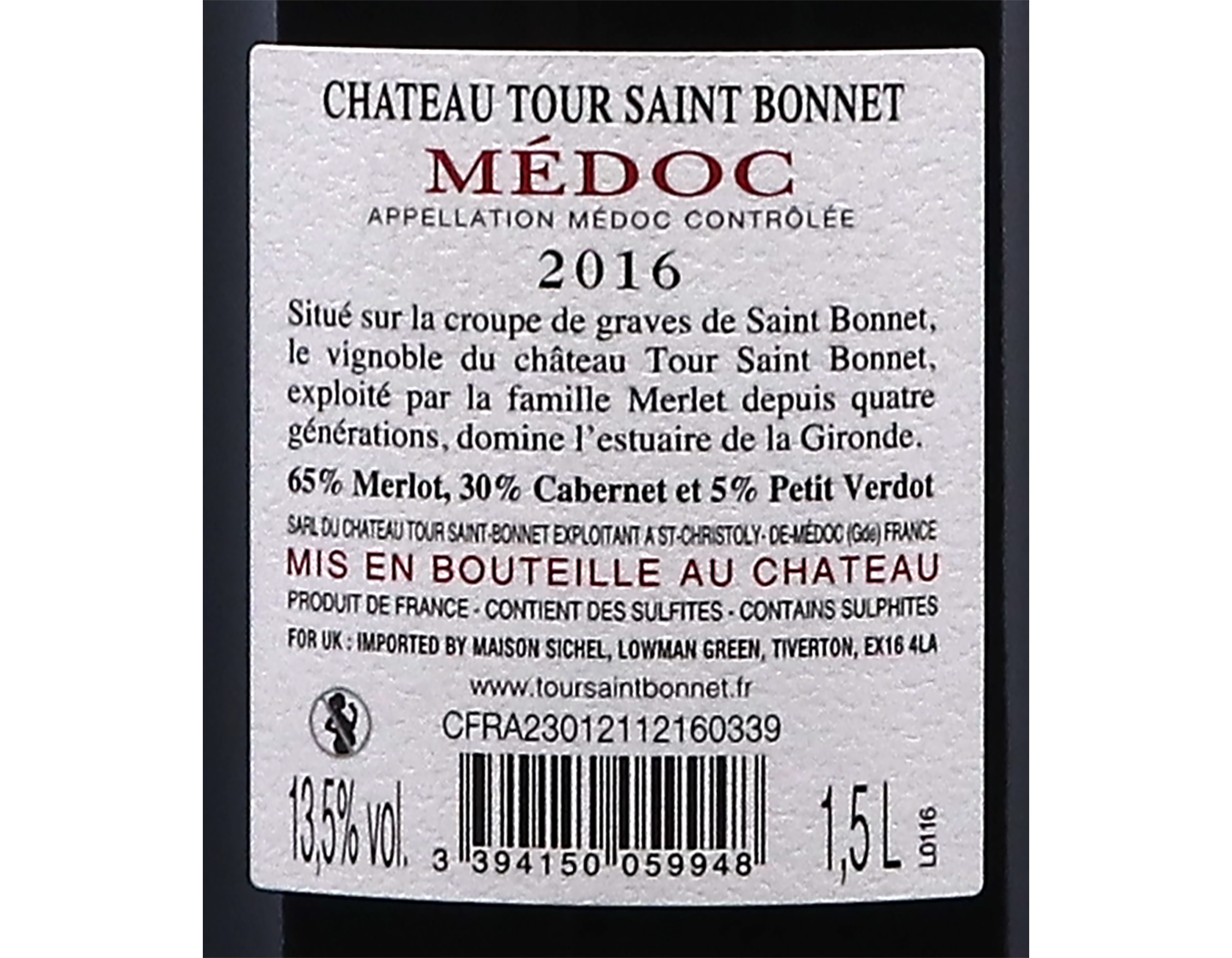 Magnum of Chateau Tour Saint Bonnet Medoc 2016