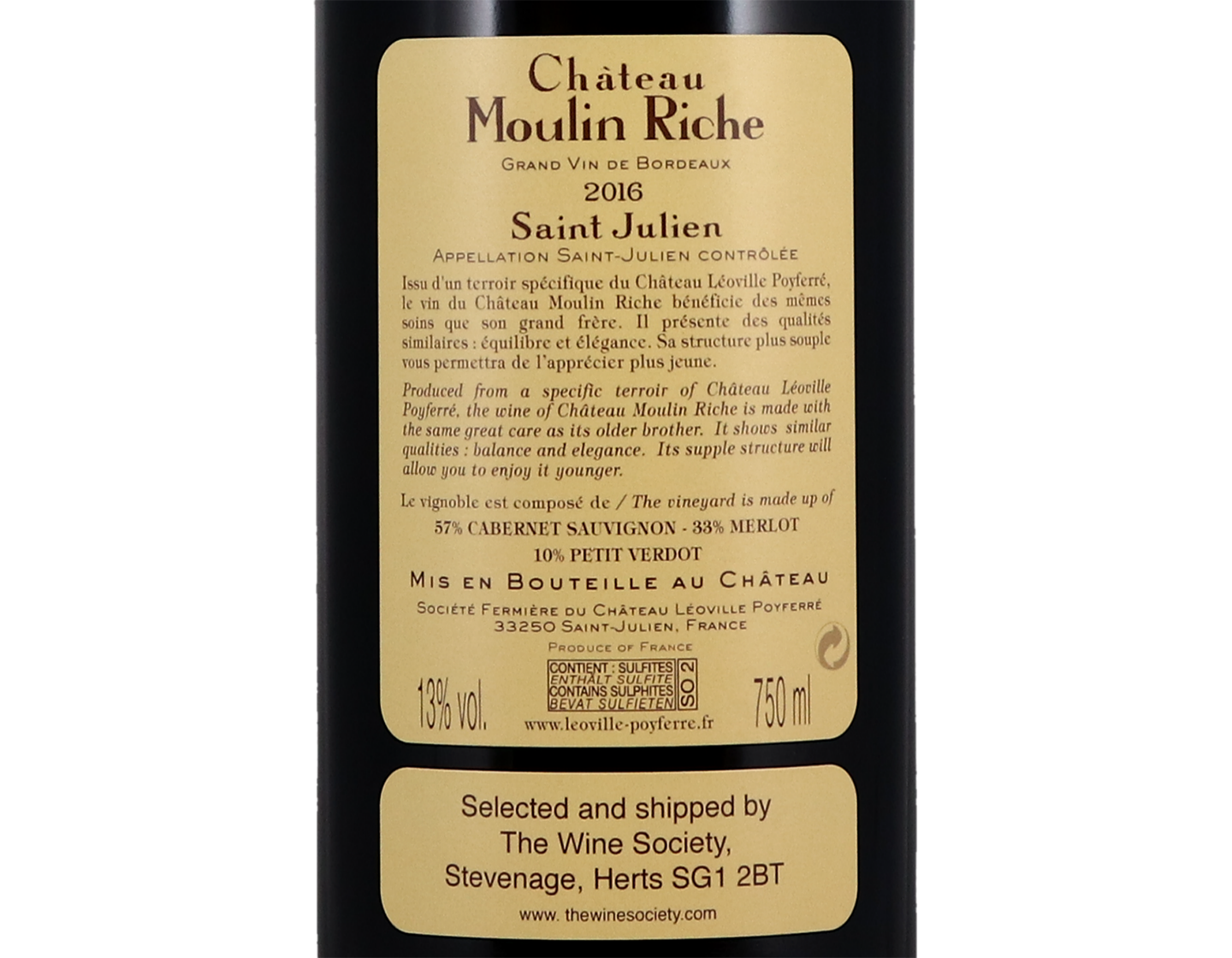 Ch Moulin Riche St Julien 2016