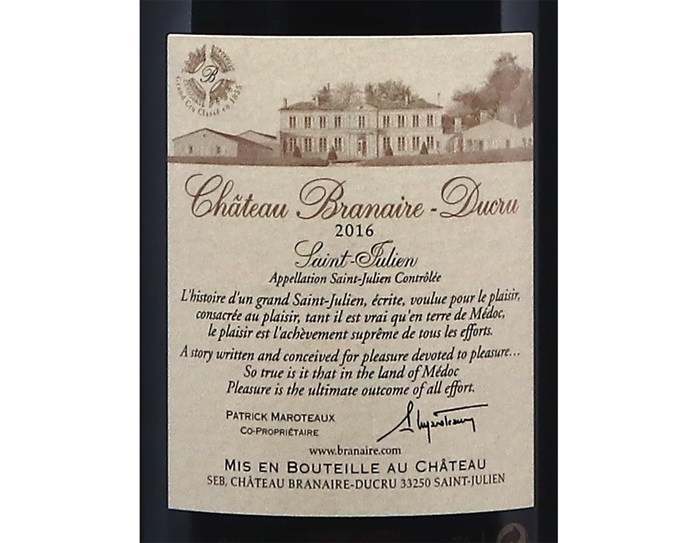 Ch Branaire Ducru Saint Julien 2016