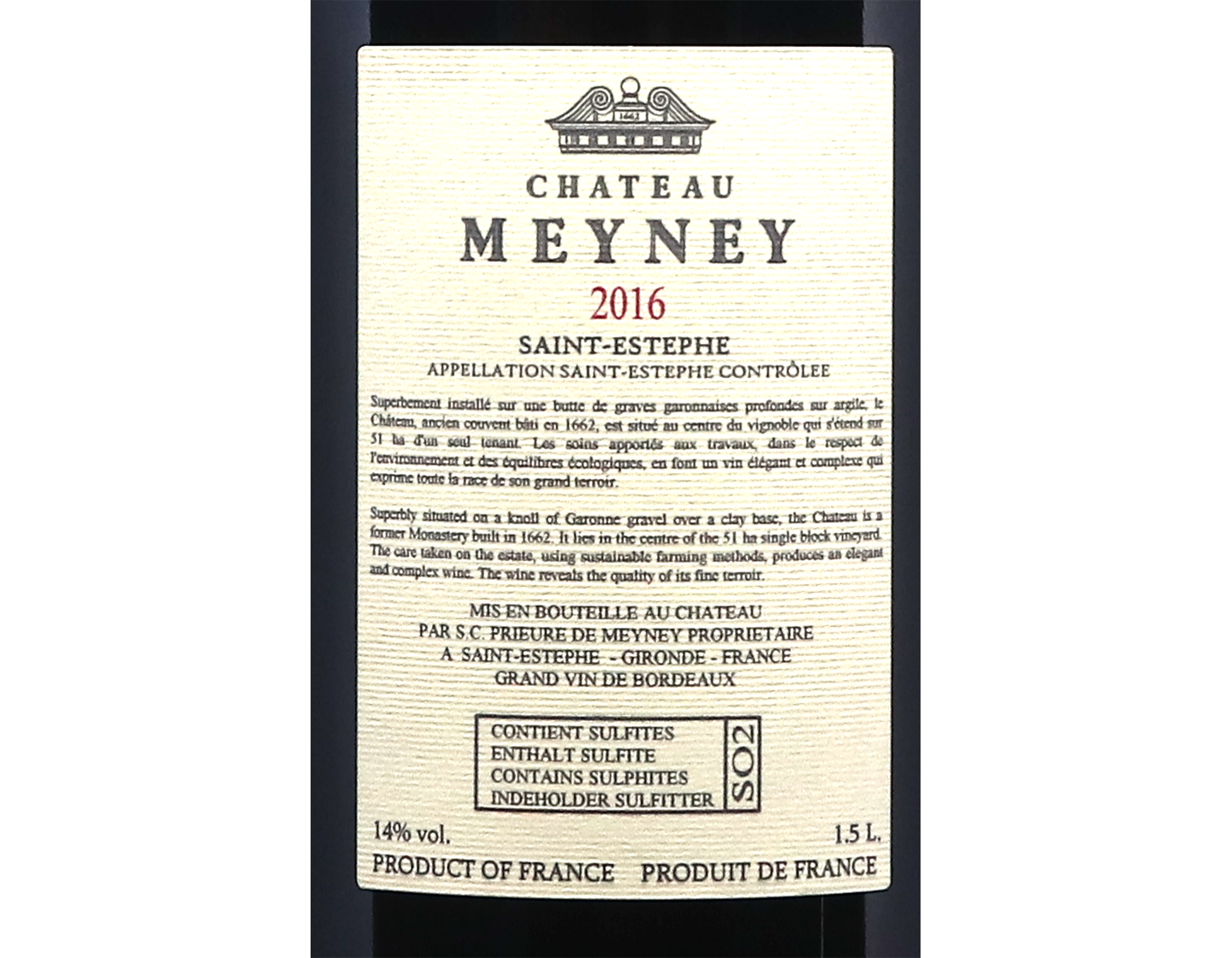 Magnum of Chateau Meyney Saint Estephe 2016