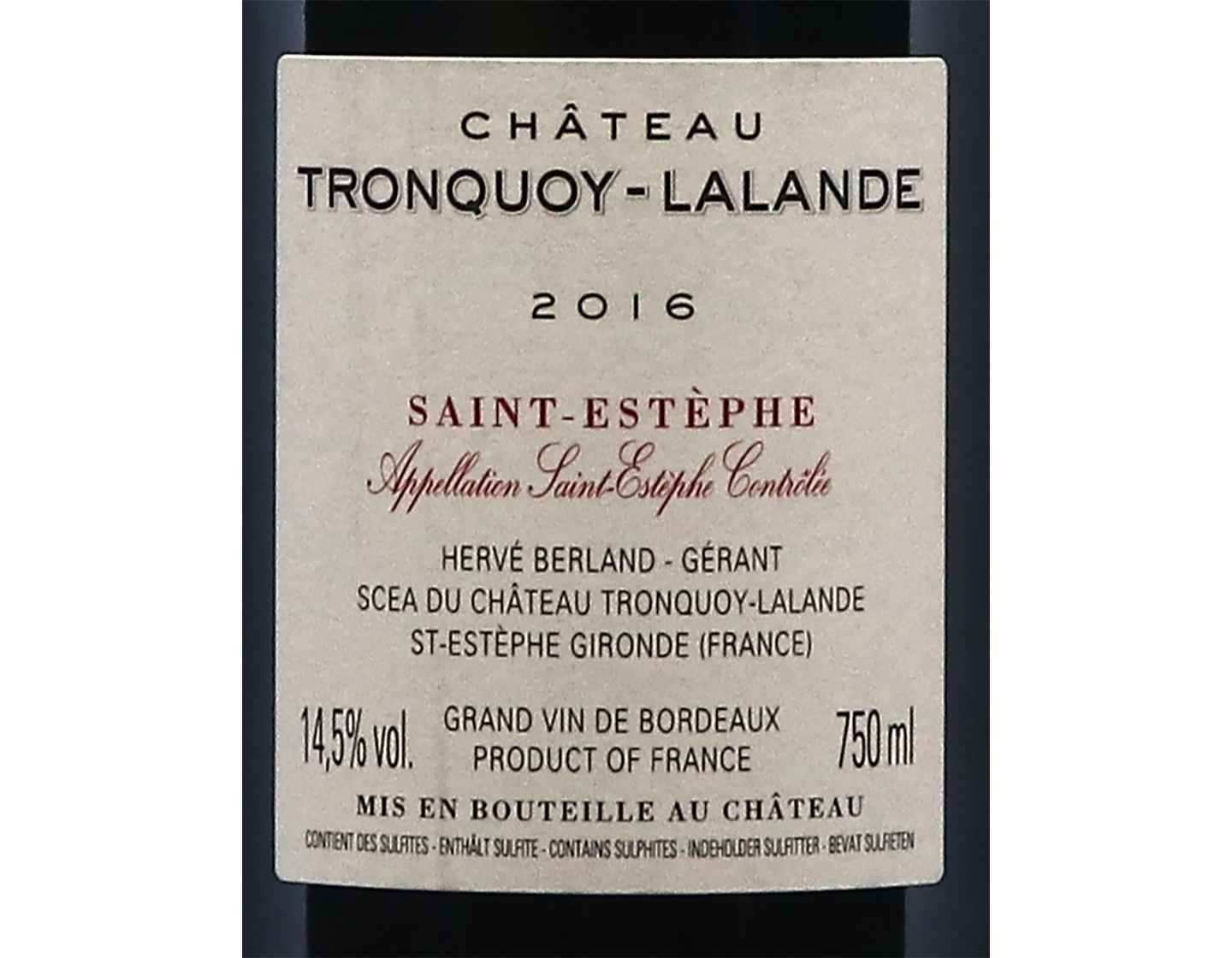 Ch Tronquoy Lalande Saint-Estephe 2016