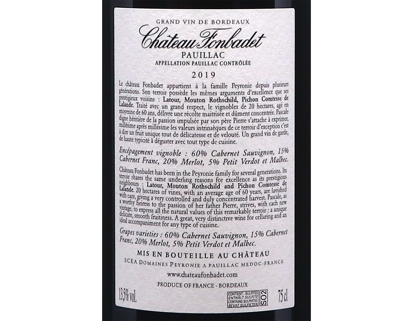 Château Fonbadet, Pauillac 2019