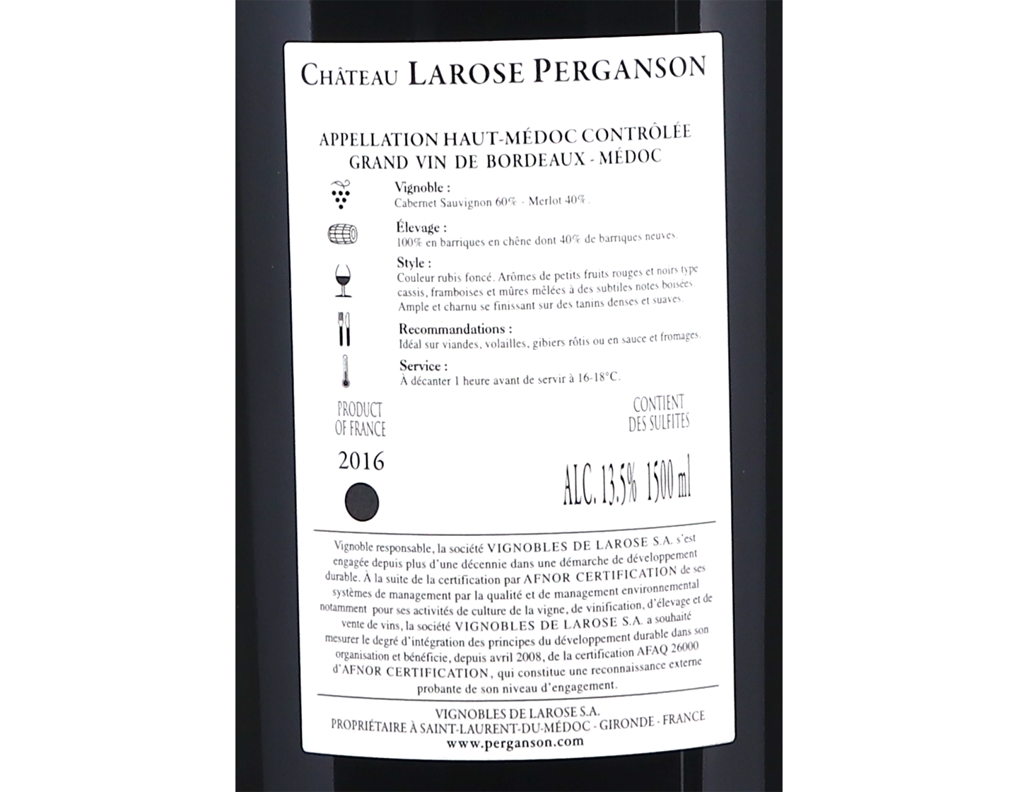 Magnum of Chateau Larose Perganson Haut Medoc 2016