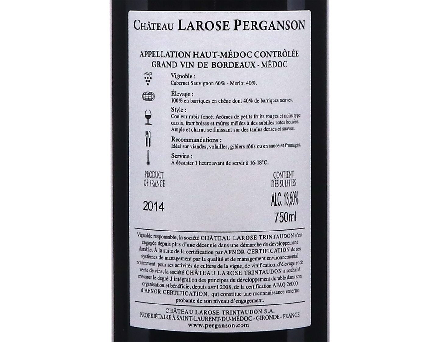 Chateau Larose Perganson Haut Medoc 2014