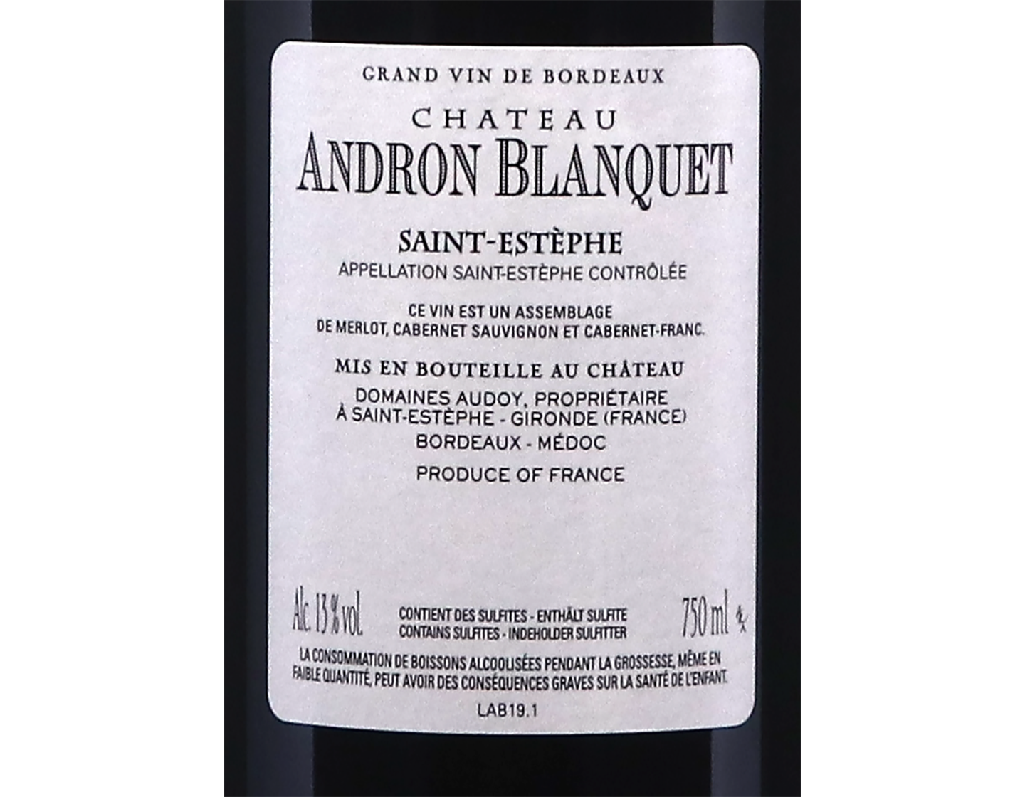 Chateau Andron Blanquet Saint-Estephe 2019