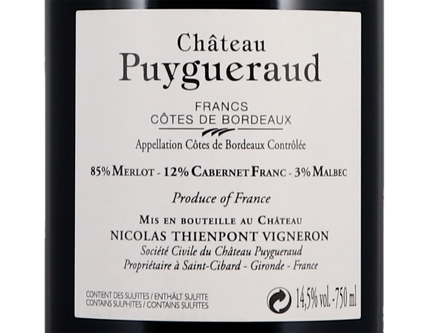 Ch Puygueraud Cotes de Francs 2018